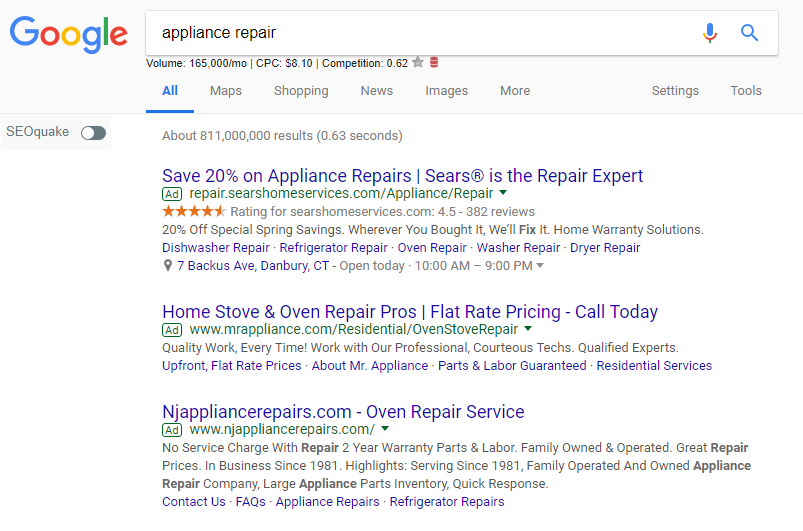 appliance repair google adwords